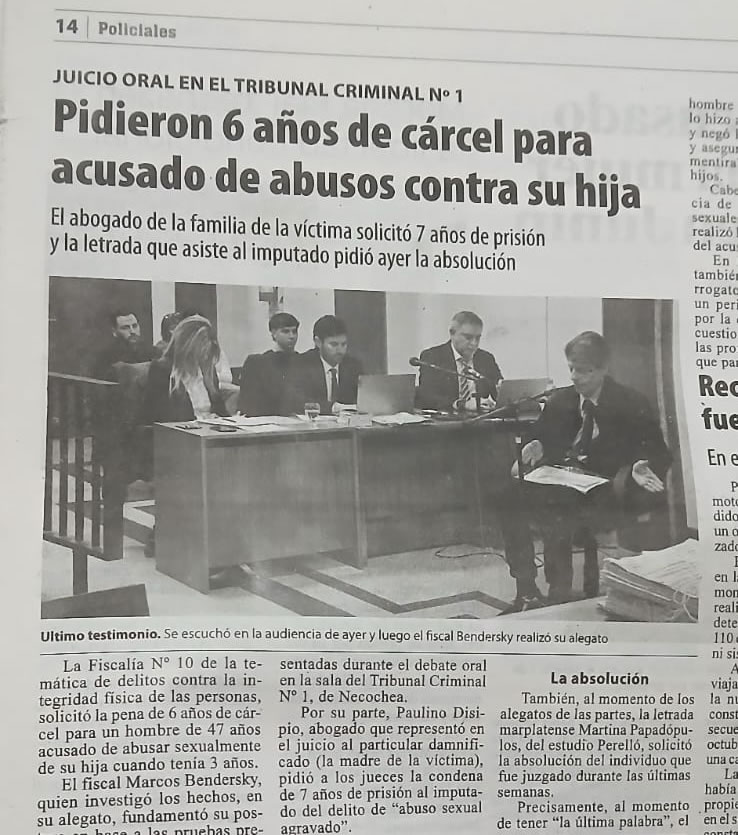 Nota periodística sobre actuación profesional en juicio